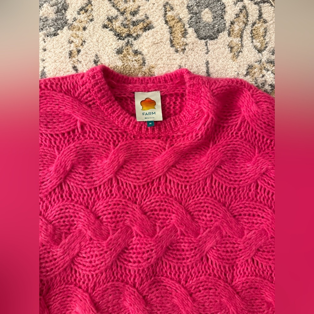Farm Rio Pink Maxi Cable Knit Sweater‎ Medium Pristine Condition - Picture 3 of 8